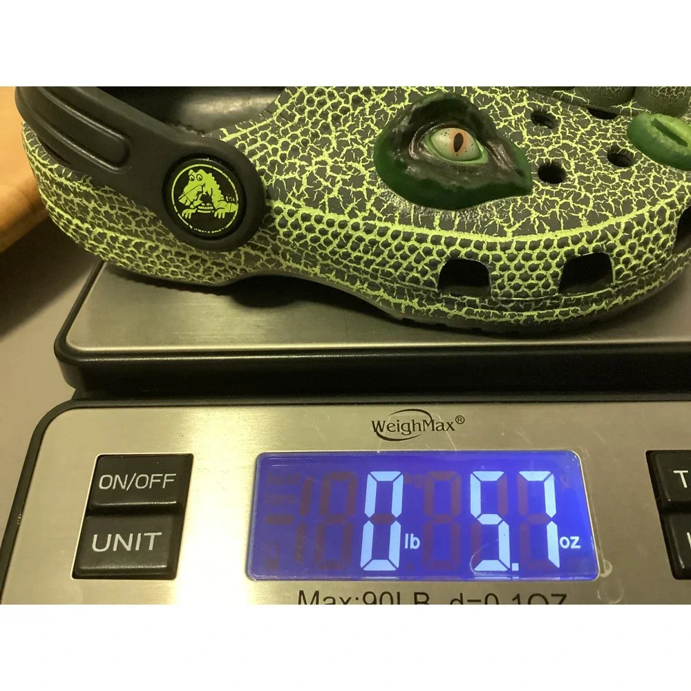 Crocs Clogs Kids Size C9 Green Dinosaur 3D Eyes Spikes Reptile Print Slip On